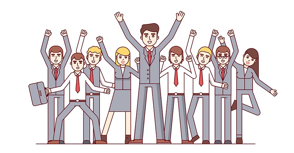 Big team celebrating huge business success Motion design illsutration vectorielle team